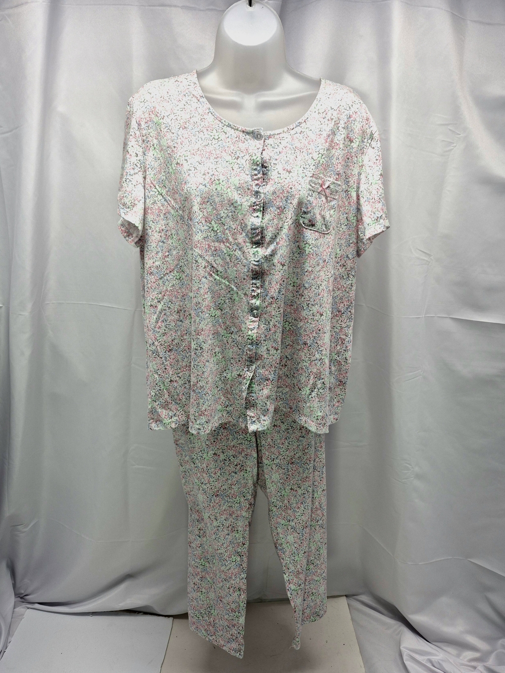 NWOT Aria Pastel Ditsy Floral Pajama Set Matching Button Up Top & Pants 1X